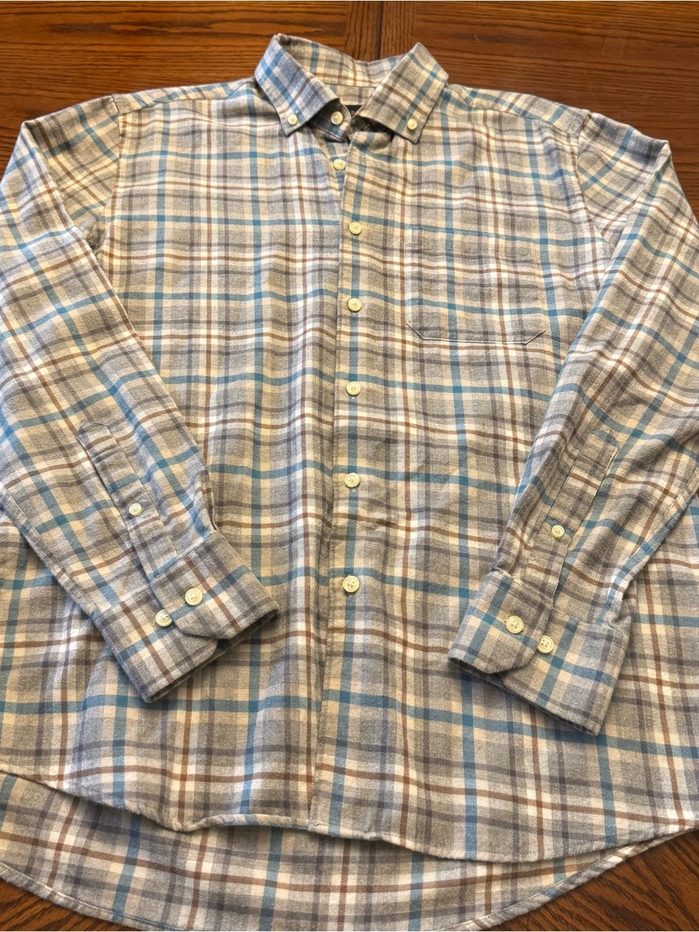 Scott Barber Shirt Mens Large Blue Check Flannel Merino Button Down Long Sleeve